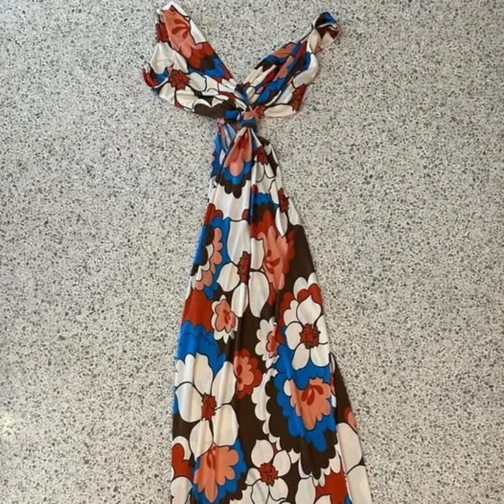 Ronny Kobo “Sammy” Knotted Cutout Linen Maxi Dress – Size Small - Picture 4 of 9